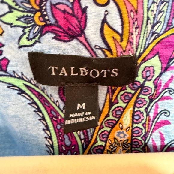 Talbots 100% Cotton Blue Paisley Print Button Front Blouse Size Medium - Picture 4 of 16